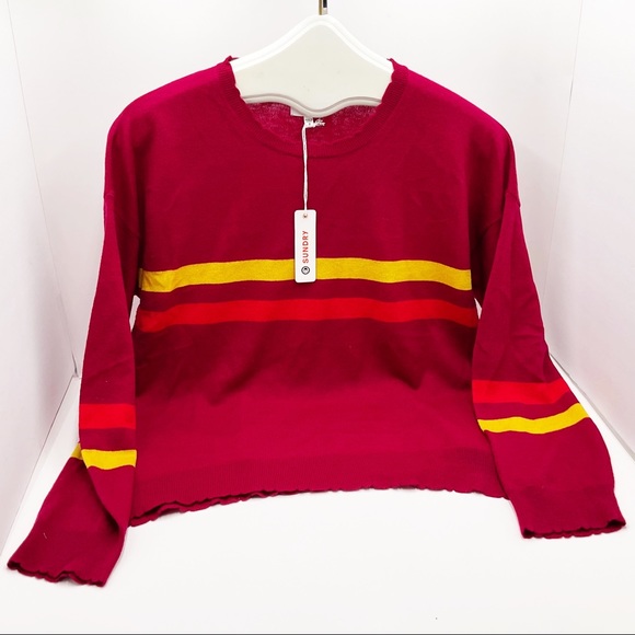 🆕{SUNDRY} Berry Cashmere Blend Crew Neck Sweater - Picture 14 of 16